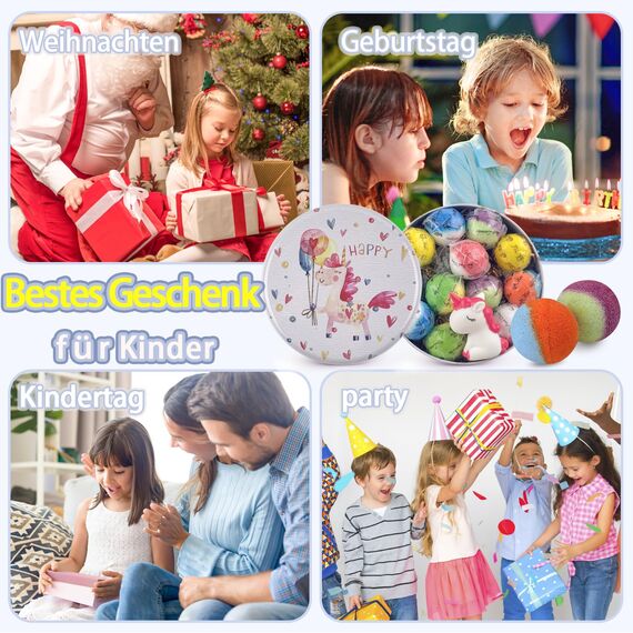 Badebomben für Kinder, 12pcs Badebomben mit Überraschungskristallspielzeug im Inneren, handgefertigte natürliche und organische Schaumbadebomben, Geburtstagsgeschenk für Mädchen und Jungen