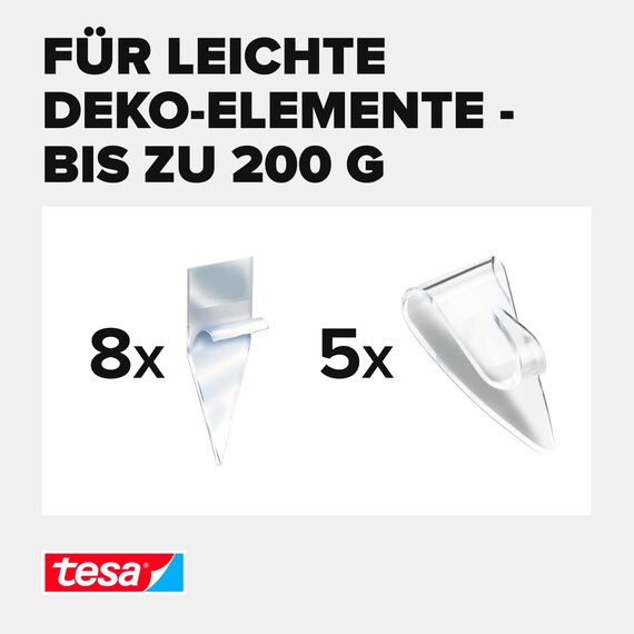 tesa Powerstrips DECO Haken SMALL - Klebehaken für Deko an Glas und Spiegel - bis zu 200 g Haltekraft