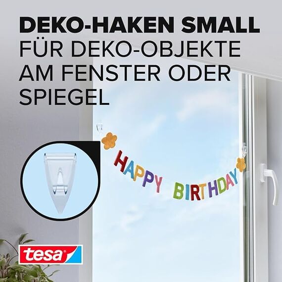 tesa Powerstrips DECO Haken SMALL - 5 Klebehaken für Deko an Glas und Spiegel - bis zu 200 g Haltekraft (5 Packungen)