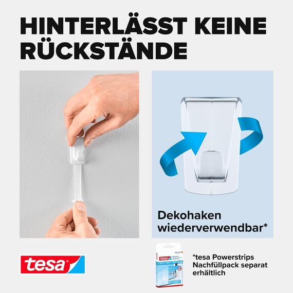 tesa 58813-00002-00 Pack mit 2 Haken (XL-Format) und 4 Powerstrip-Klebestreifen, transparent (2er Pack)