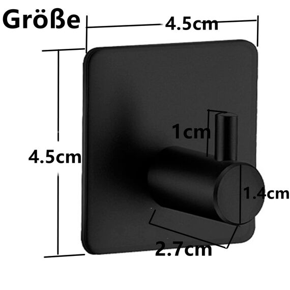 lumfork Handtuchhaken 6 Stück Haken Selbstklebend, Wandhaken Klebehaken Ohne Bohren aus Edelstahl, Ideal für Badzimmer Toilette Küche Büro(Schwarz)