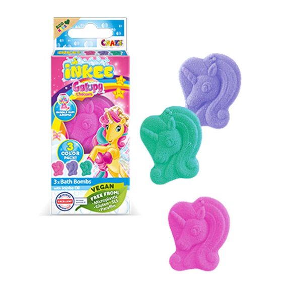 INKEE Badebomben Kinder GALUPY Mini Pack XXL - 30er Pack Badekugeln mit spaßigen Farben, Einhorn Badebombe mit Kaugummi Aroma & Jojobaöl - 30x 15g