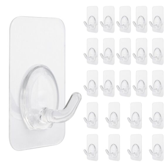 4smile Klebehaken extra stark - 24 Stück magische Haken, Klebehaken transparent für Fensterrahmen - Flexible Wandhaken selbstklebend für Badezimmer, selbstklebende Haken ohne Bohren für Deko