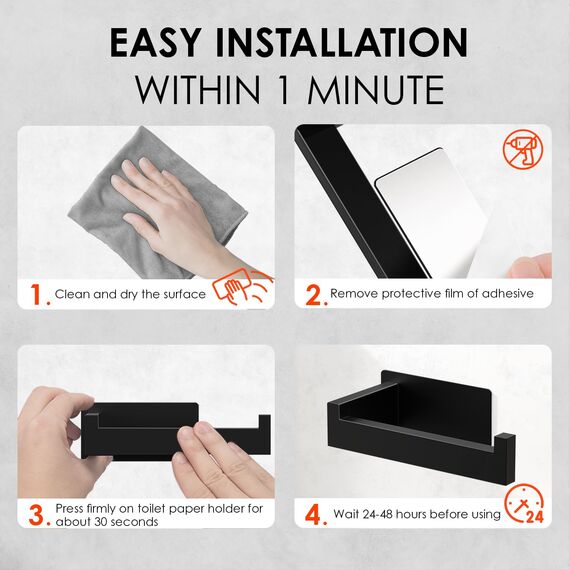 Auxmir Toilettenpapierhalter ohne Bohren, Selbstklebend Klopapierhalter Edelstahl Toilettenpapierhalter Rollenhalter Klorollenhalter WC Halter Papierhalter für Küche Toilette, 2 Pack, Schwarz