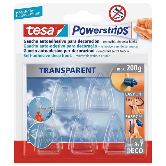 tesa Powerstrips DECO Haken SMALL - 5 Klebehaken für Deko an Glas und Spiegel - bis zu 200 g Haltekraft (3 Packungen)