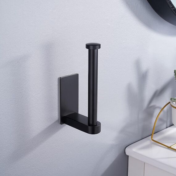 Aikzik Toilettenpapierhalter ohne Bohren, Klopapierhalter Schwarz und 2 Stück Klebehaken, Edelstahl Klorollenhalter, Wc Papier Halterung Rollenhalter mit Kleber für Badzimmer