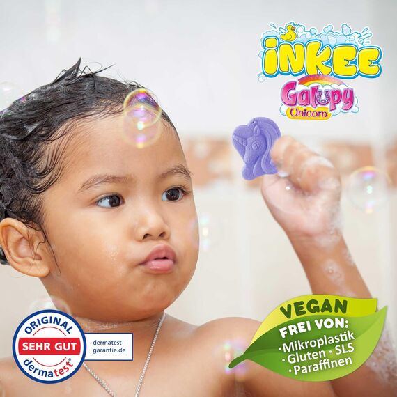 INKEE Badebomben Kinder GALUPY Mini Pack - 3er Pack Badekugeln mit spaßigen Farben, Kaugummi Aroma & Jojobaöl - 3x15g