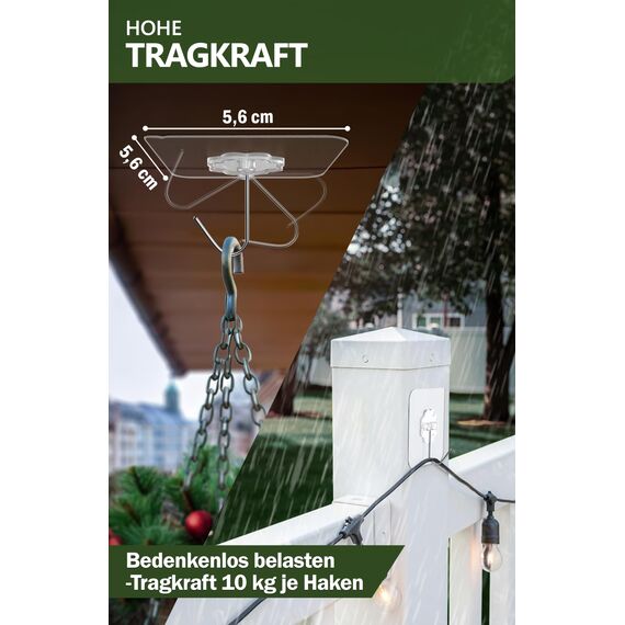 4smile Klebehaken extra stark, 30 Stück, 10 kg Klebehaken outdoor wetterfest, wasserdichte Haken selbstklebend, Wandhaken selbstklebend, transparent - Decke und Wand, Mehrzweck für Küche, Bad