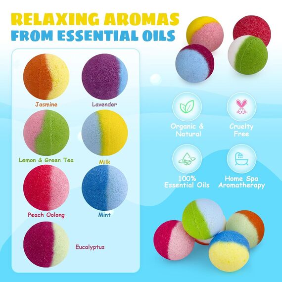 34PCS Bath Bombs for Kids with Toys Inside Girls and Boys, Surprise Bath Bombs with Ocean Animals and Space Planet Toys Inside, Natural Organic Bubble Bath Fizzies, Gift Tin Box for Christmas