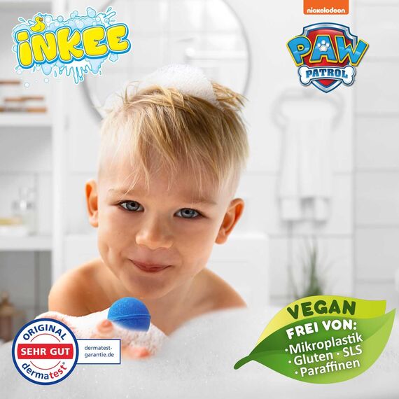 INKEE Paw Patrol Badebomben Kinder Verkaufsdipaly - 15x Badekugeln in 3 Farben mit Jojobaöl & Kirschlolli Aroma - 3x50g