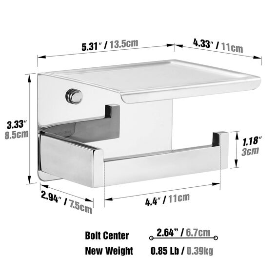 HITSLAM Toilettenpapierhalter Ohne Bohren, Selbstklebend Klopapierhalter mit Ablage, Edelstahl Klorollenhalter Wandmontage, Wc Papier Halterung Rollenhalter mit Kleber für Badzimmer Chrom