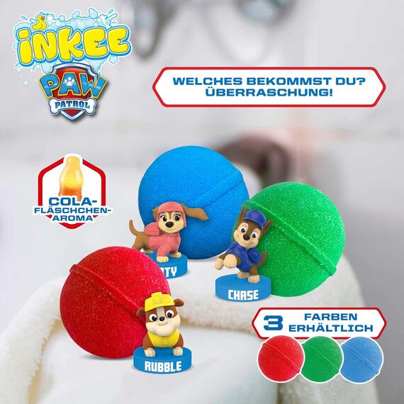 INKEE SURPRISE PAW PATROL | Badebomben Kinder mit Überraschung 3er Pack, Überraschungs-Badekugel mit Paw Patrol Stempelfiguren, 3 Stück