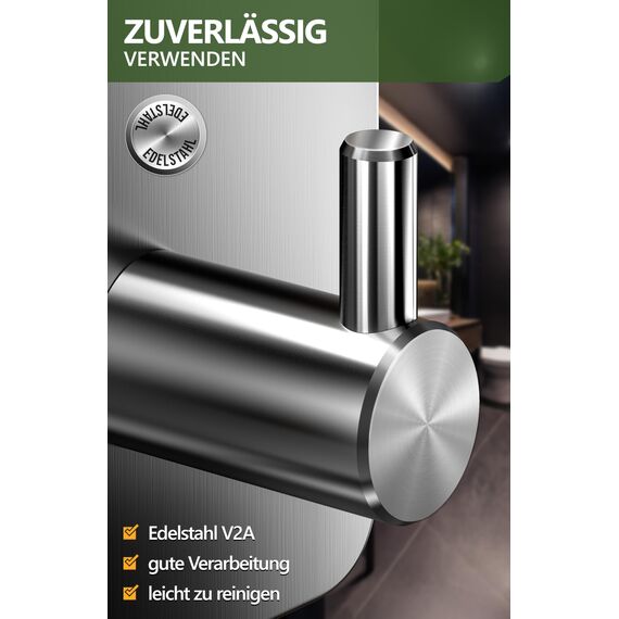 4smile Handtuchhalter ohne Bohren, 6er Set, Silber - Badezimmer Handtuchhalter aus Edelstahl, funktionale Klebehaken, hohe Tragkraft - Wasserfeste Haken für Bad, Haken selbstklebend, Handtuchhaken