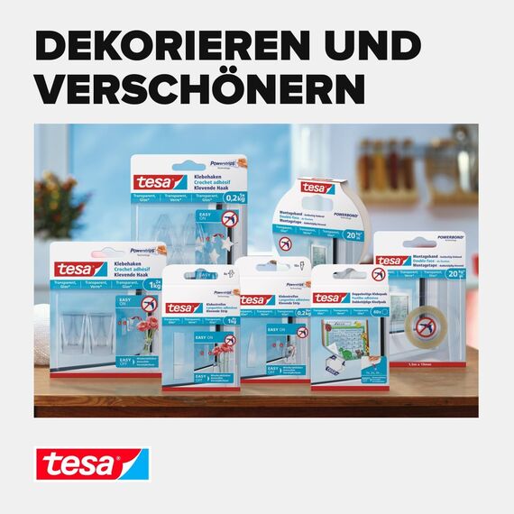 tesa 58813-00002-00 Pack mit 2 Haken (XL-Format) und 4 Powerstrip-Klebestreifen, transparent (2er Pack)
