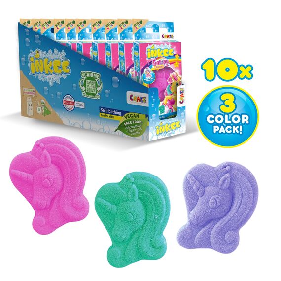 INKEE Badebomben Kinder GALUPY Mini Pack XXL - 30er Pack Badekugeln mit spaßigen Farben, Einhorn Badebombe mit Kaugummi Aroma & Jojobaöl - 30x 15g