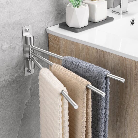 OETAMS Handtuchhalter Bohren 180° Schwenkbar 3 Armig Handtuchstange Wand Silber Habdtuchhalterung 304 Edelstahl Badetuchhalter Edel Handtuchhalter für Bad und Küche