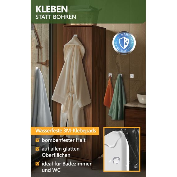 4smile Handtuchhalter ohne Bohren, 6er Set, weiß - Badezimmer Handtuchhalter aus Edelstahl, moderne Klebehaken, hohe Tragkraft - Wasserfeste Haken für Bad, Haken selbstklebend, Handtuchhaken