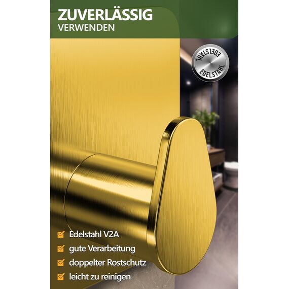 4smile Handtuchhalter ohne Bohren - Badezimmer Handtuchhalter aus Edelstahl, funktionale ovale Klebehaken - Wasserfeste Haken für Bad, Haken selbstklebend, Handtuchhaken, 6er Set, Gold