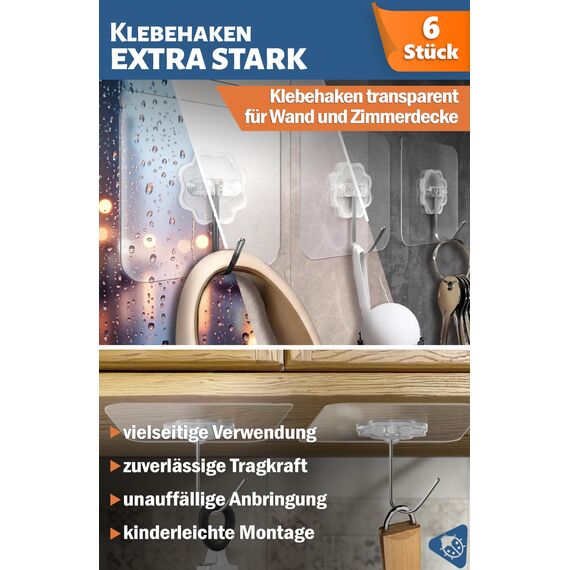 4smile selbstklebende Haken – 12 Stück Klebehaken extra stark, wetterfest und rostfrei, 180° drehbar, für Weihnachtsdekoration, Küche, Bad, Wand und Decke