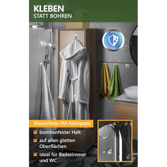 4smile Handtuchhalter ohne Bohren, 6er Set, Silber - Badezimmer Handtuchhalter aus Edelstahl, funktionale Klebehaken, hohe Tragkraft - Wasserfeste Haken für Bad, Haken selbstklebend, Handtuchhaken