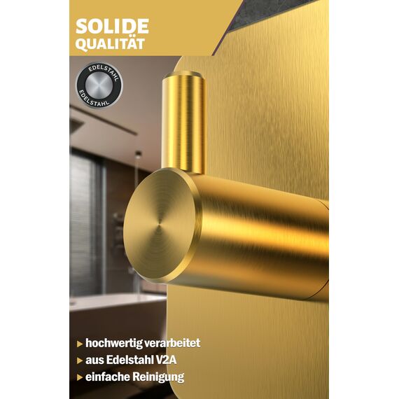 Menz Handtuchhalter ohne Bohren, 8 Haken im Set, golden – Wasserfeste Klebehaken, Edelstahl Handtuchhaken für Bad, hochwertige Haken selbstklebend, Badezimmer Handtuchhalter mit hoher Tragkraft