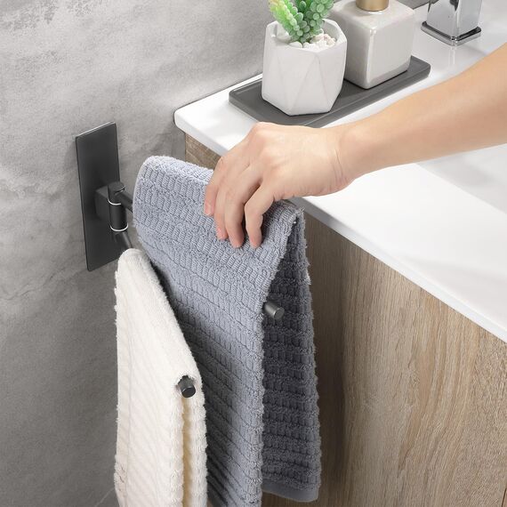 OETAMS Handtuchhalter Ohne Bohren Schwarz 180° Schwenkbar 22CM Handtuchstange Selbstklebend Handtuchhalter 304 Edelstahl Badetuchhalter Doppelter Habdtuchhalterung