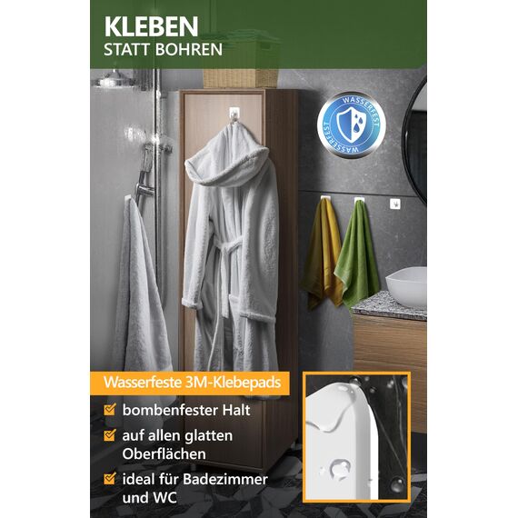 4smile Handtuchhalter ohne Bohren, 6er Set, weiß - Badezimmer Handtuchhalter aus Edelstahl, funktionale Klebehaken, hohe Tragkraft - Wasserfeste Haken für Bad, Haken selbstklebend, Handtuchhaken