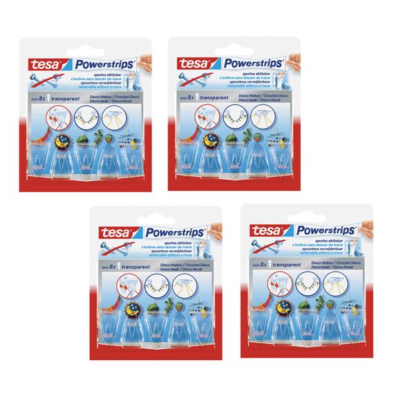tesa Powerstrips DECO Haken SMALL - 5 Klebehaken für Deko an Glas und Spiegel - bis zu 200 g Haltekraft (4 Packungen)