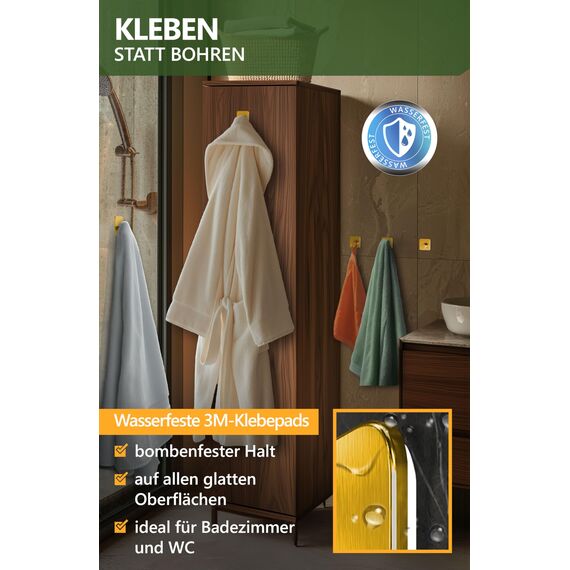 4smile Handtuchhalter ohne Bohren, 6er Set, Gold - Badezimmer Handtuchhalter aus Edelstahl, moderne Klebehaken, hohe Tragkraft - Wasserfeste Haken für Bad, Haken selbstklebend, Handtuchhaken