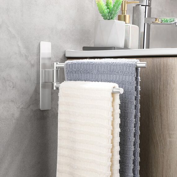 OETAMS Handtuchhalter Ohne Bohren 180° Schwenkbar Handtuchstange Selbstklebend 22CM Handtuchhalter 304 Edelstahl Badetuchhalter Doppelter Habdtuchhalterung Silber