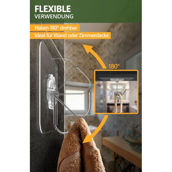 4smile Klebehaken extra stark, 30 Stück, 10 kg Klebehaken outdoor wetterfest, wasserdichte Haken selbstklebend, Wandhaken selbstklebend, transparent - Decke und Wand, Mehrzweck für Küche, Bad