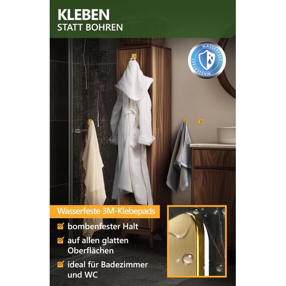 4smile Handtuchhalter ohne Bohren - Badezimmer Handtuchhalter aus Edelstahl, funktionale ovale Klebehaken - Wasserfeste Haken für Bad, Haken selbstklebend, Handtuchhaken, 6er Set, Gold