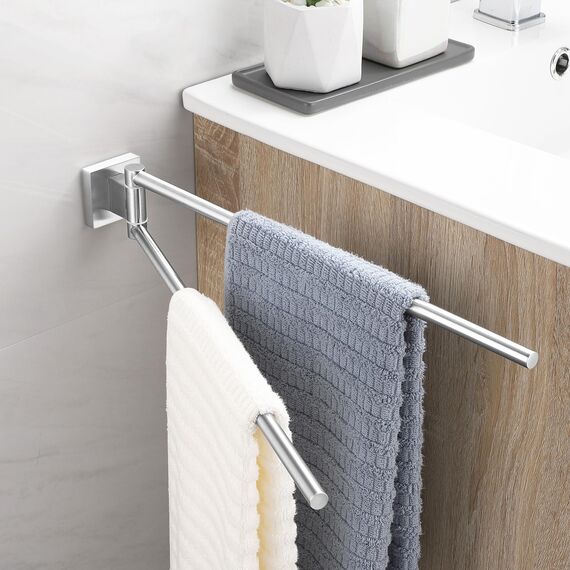 OETAMS Handtuchhalter Bad Bohren 180° Schwenkbar Handtuchstange 304 Edelstahl Handtuchhalter Wand Badetuchhalter Doppelter Habdtuchhalterung Gebürstet Silber, 39CM