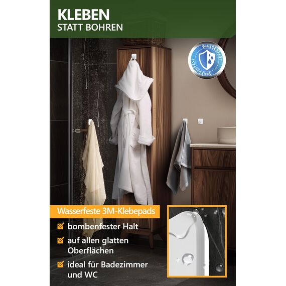 4smile Handtuchhalter ohne Bohren, 6er Set, weiß - Badezimmer Handtuchhalter aus Edelstahl, funktionale ovale Klebehaken - Wasserfeste Haken für Bad, Haken selbstklebend, Handtuchhaken