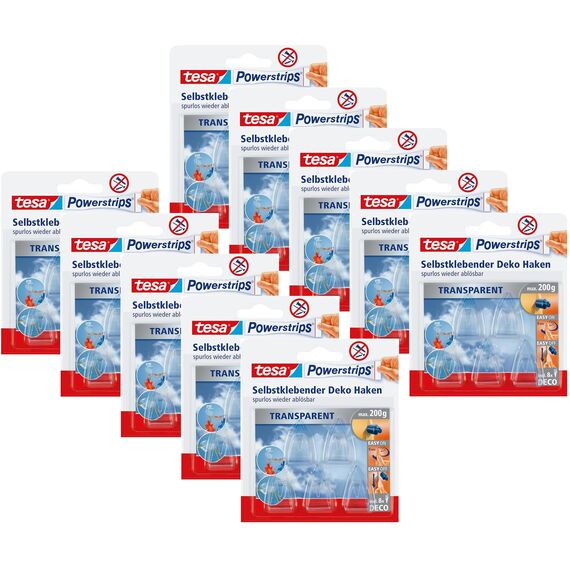 tesa Powerstrips DECO Haken SMALL - 5 Klebehaken für Deko an Glas und Spiegel - bis zu 200 g Haltekraft (10 Packungen)