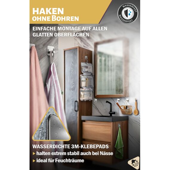 Menz Handtuchhalter ohne Bohren, 4 Haken im Set – Wasserfeste Klebehaken, Edelstahl Handtuchhaken für Bad, hochwertige Haken selbstklebend, Badezimmer Handtuchhalter mit hoher Tragkraft