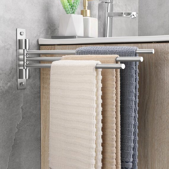 OETAMS Handtuchhalter Bohren 180° Schwenkbar 3 Armig Handtuchstange Wand Silber Habdtuchhalterung 304 Edelstahl Badetuchhalter Edel Handtuchhalter für Bad und Küche