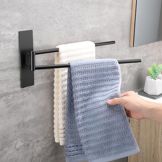 OETAMS Handtuchhalter Ohne Bohren Schwarz Matt 180° Schwenkbar Handtuchstange Selbstklebend Handtuchhalter 304 Edelstahl Badetuchhalter Doppelter Habdtuchhalterung 39CM