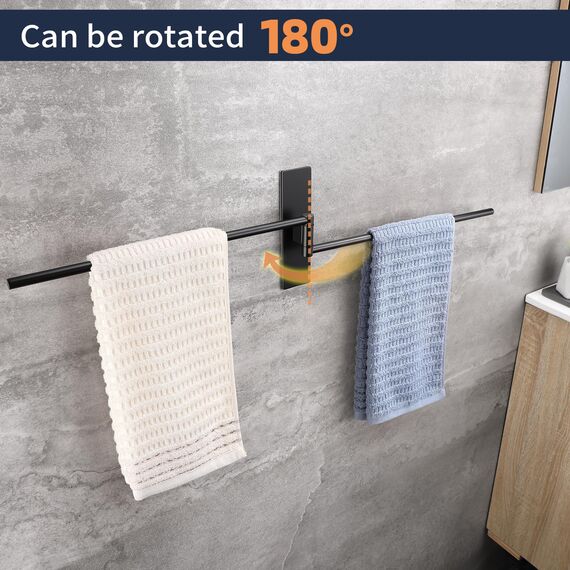 OETAMS Handtuchhalter Ohne Bohren Schwarz Matt 180° Schwenkbar Handtuchstange Selbstklebend Handtuchhalter 304 Edelstahl Badetuchhalter Doppelter Habdtuchhalterung 39CM