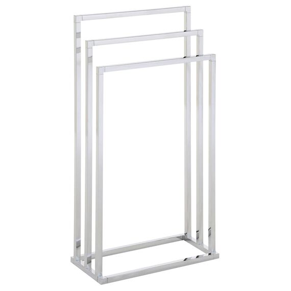 Handtuchhalter KUNO, verchromt - freistehender Badetuchhalter mit 3 Stangen, Handtuchständer aus Metall