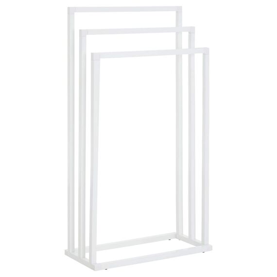 Handtuchhalter KUNO, weiß lackiert - freistehender Badetuchhalter mit 3 Stangen, Handtuchständer aus Metall