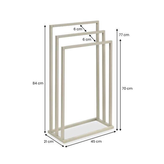 Handtuchhalter KUNO, beige lackiert - freistehender Badetuchhalter mit 3 Stangen, Handtuchständer aus Metall