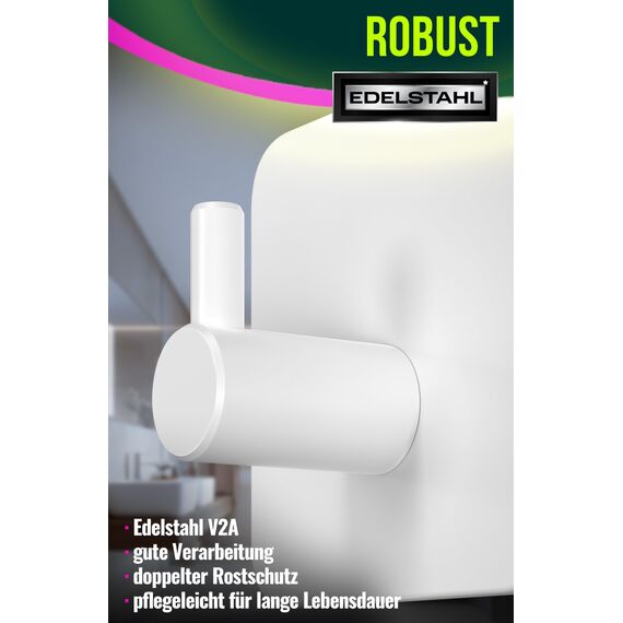 4happy Handtuchhaken ohne Bohren – 6er Pack Handtuchhalter ohne Bohren weiss, Klebehaken Edelstahl wasserfest, Haken selbstklebend als Handtuchhaken, Badezimmer Handtuchhalter, funktionale Haken