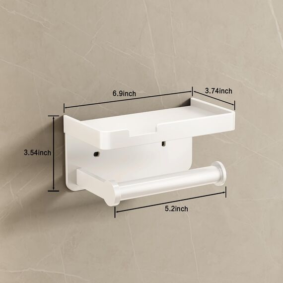 VOLDRA Toilettenpapierhalter Ohne Bohren mit Ablage, Selbstklebend Oder Schraubbar Klopapierhalter, Rostfrei & Multifunktional Badezimmer Klorollenhalter Wc Papier Halterung(Weiß)