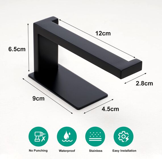 Eowihor Toilettenpapierhalter Ohne Bohren, Selbstklebend Toilettenpapierrollenhalter Edelstahl Klopapierhalter Wc Halter Rollenhalter Klorollenhalter für Küche und Badzimmer, Schwarz