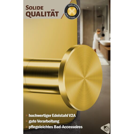 Menz Handtuchhalter ohne Bohren Edelstahl, 6er Set - Wasserfeste Badezimmer Handtuchhalter in Golden, moderne Klebehaken fürs Bad, Haken selbstklebend als funktionale Handtuchhaken