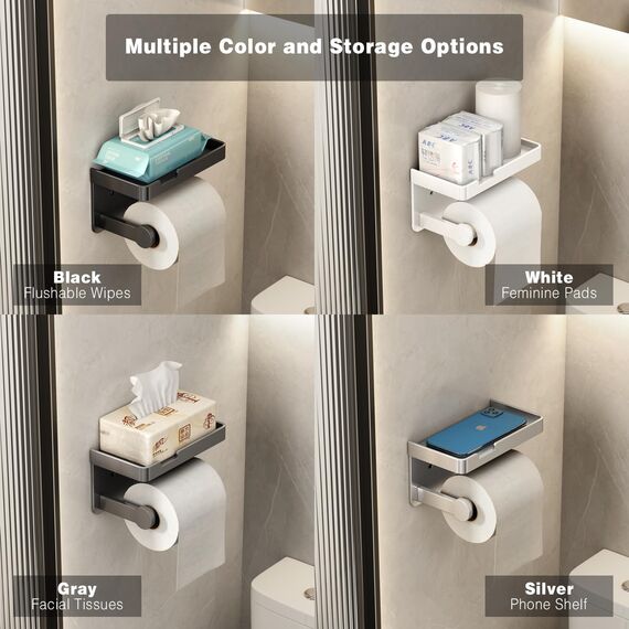 VOLDRA Toilettenpapierhalter Ohne Bohren mit Ablage, Selbstklebend Oder Schraubbar Klopapierhalter, Rostfrei & Multifunktional Badezimmer Klorollenhalter Wc Papier Halterung(Weiß)