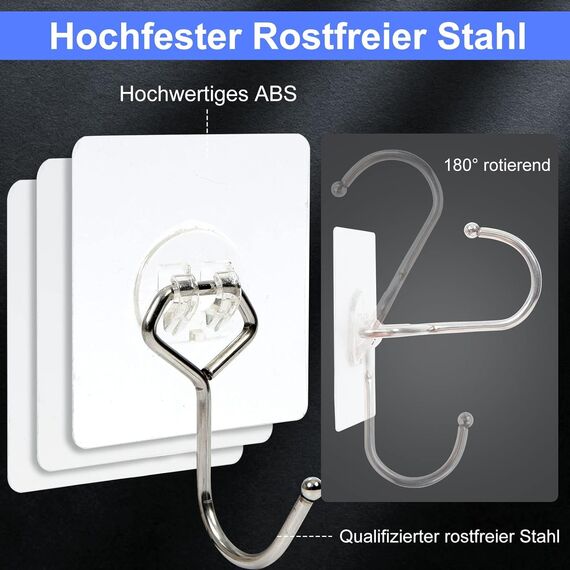 Charfia 16 Stück 15kg (Max) Selbstklebend Haken Extra Stark, Große Klebehaken Transparent Haken Selbstklebend Wandhaken Selbstklebend für Küche Bad Wand & Decke Aufhänger