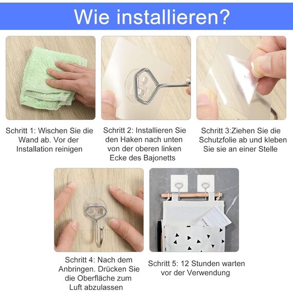 Charfia 16 Stück 15kg (Max) Selbstklebend Haken Extra Stark, Große Klebehaken Transparent Haken Selbstklebend Wandhaken Selbstklebend für Küche Bad Wand & Decke Aufhänger