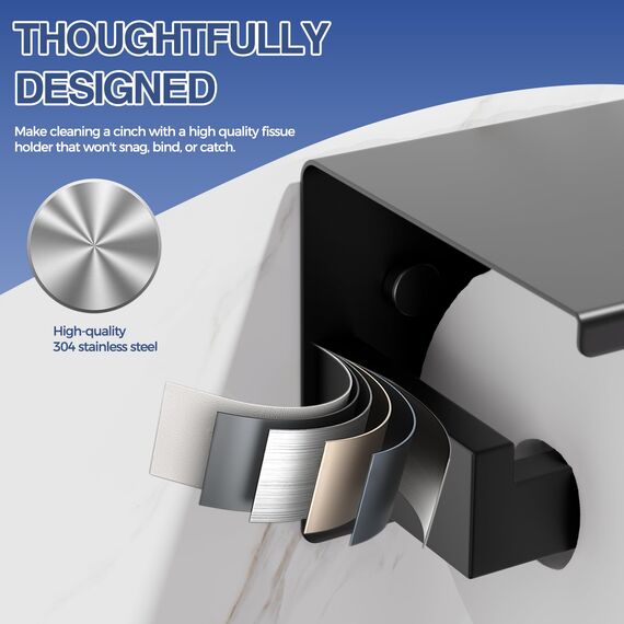 Aikzik Toilettenpapierhalter Ohne Bohren, Selbstklebend Toilettenpapierrollenhalter Edelstahl Klopapierhalter Wc Halter Rollenhalter Klorollenhalter Papierhalter für Küche und Badzimmer, Schwarz
